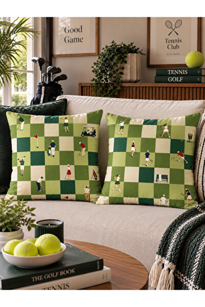RahanDesign Golf & Tenis Temalı 2’li Dekoratif Kırlent Kılıfı Seti - 43x43 cm...