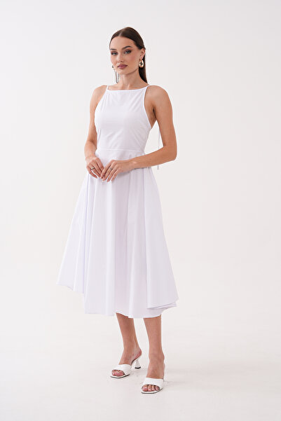 Noravelle Backless Tie-Up Midi Dress - White