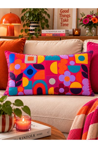 RahanDesign Set of 3 Colorful Geometric Throw Pillow Covers – Double-Sided Retro Patterned Decorative Throw Pillow Covers - 43X43 & 30X50 cm