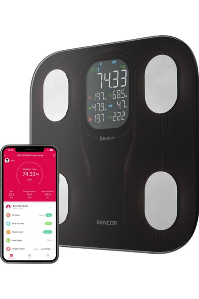 Sencor Cantar de fitness personal inteligent, SBS 9002BK aplicatie Home, negru