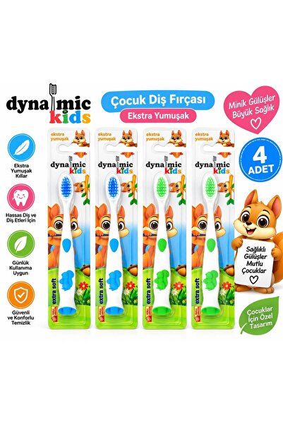 Dynamic Kids 4’lü Çocuk Diş Fırçası – Ekstra Yumuşak Kıllı, Hassas Diş ve Diş...