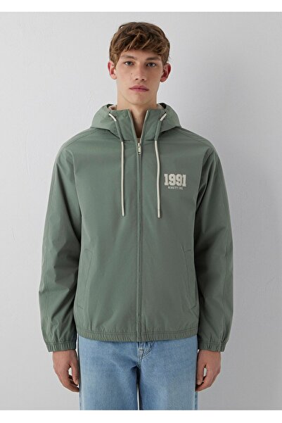 Mavi Mvjns Embroidered Hooded Loose Fit Green College Coat with Combed Cotton...
