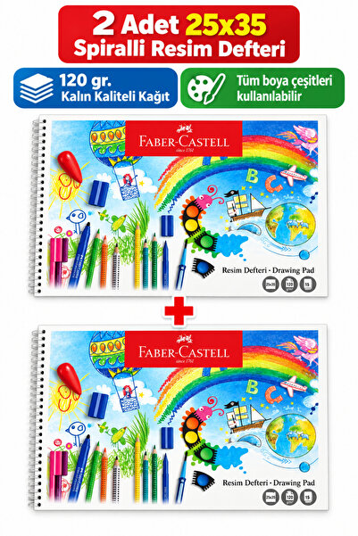 Faber Castell 2 Pieces of Faber Drawing Notebook 25X35, 120 Gr, Spiral, 15Yp