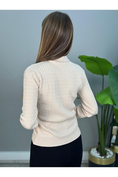 Generic Brand Polo Collar Knitted Patterned Knitwear Sweater