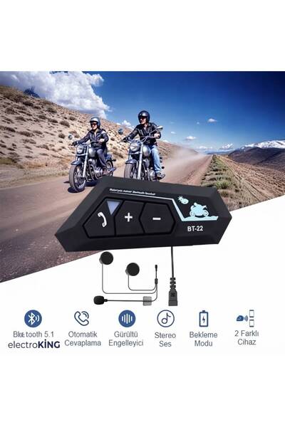 electroking BT 22 Kablosuz Motosiklet Kask Kulaklığı Bluetooth Intercom Seti Su Geçirmez müzik çalar