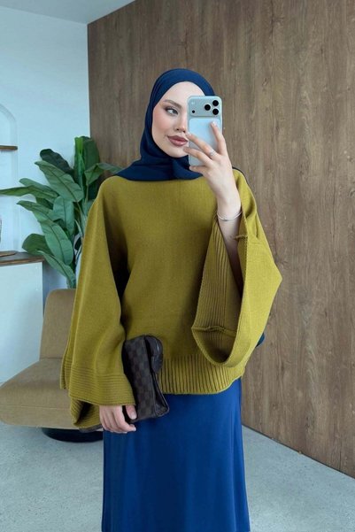 Hazamoda Golden Wide Sleeve Sweater Fat Green