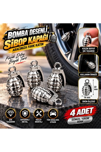 SNSTİCARET Bomba Desenli Sibop Kapağı 2 Adet Universal Oto Araç Lastik Sibop ...