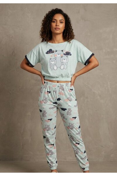 lindros Pijama damă „Love You” cu mânecă scurtă și pantaloni lungi