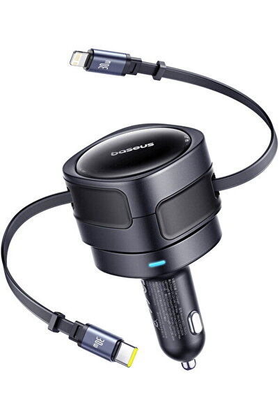 Baseus Enjoyment Max incarcator auto cu cabluri USB-C+Lightning 60W Negru