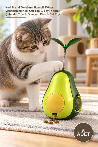 Yenilig 5 Pieces Avocado-Shaped Cat Toy – Catnip and Food Container, Rotating...