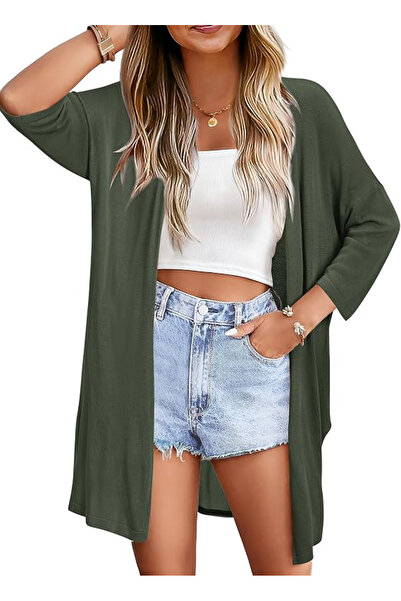 OEM Cardigan verde pentru femei Arach&Cloz, mâneci 3/4, croială lejeră, desch...