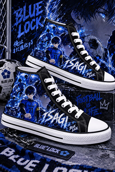 MECH BUTİK Unisex Anime Printed Black High-Top Linen Sports Shoes Sneaker