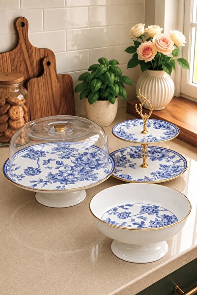 Pinkev Butterfly 3 Piece Ceramic Cake Pan Layered Cookie Plate Pastry Present...