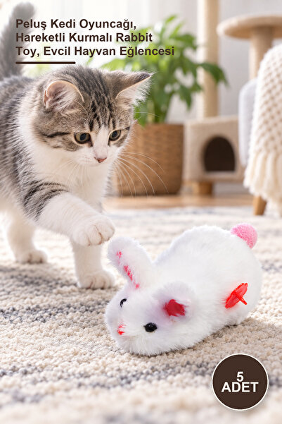 Yenilig 5 Pieces of Wind-Up Rabbit Toys – Plush Cat Toy, Moving Wind-Up Rabbi...