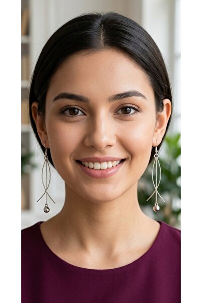 Nurtakı 2Pcs Modern Geometric Bar Wire Ball Dangle Women Earrings