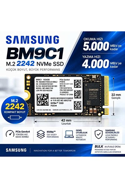 Samsung Bm9C1 1Tb M.2 2242 Nvme Pcie Gen4X4 Ssd Mzamx1T0Hcld-00Bl2 Bulk