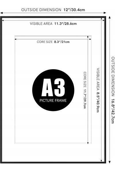 NO BRAND Hesmor Set de 4 rame, ramă A3 (29,7 x 42 cm) – aluminiu negru și acril