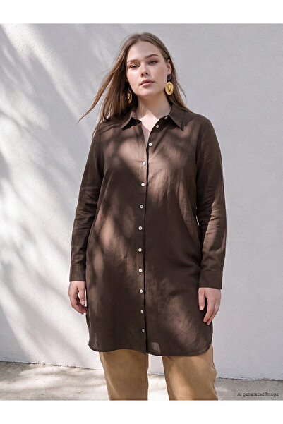 LC Waikiki Two Mt Shop Quality Lcw Curve Brown Plus Size Linen Blend Women's ...