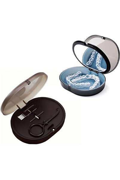 ALMEKAQUZ Double-layer Retainer Storage Case with Removal Tool, Cleaning Brus...