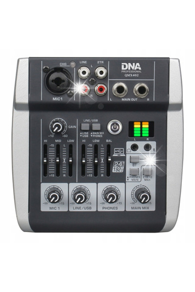 DNA Mixer audio analogic QMX402 cu 3 canale, Bluetooth, USB-C, baterie