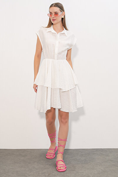Modamorfo Women's Zero Sleeve Fold Dress 2622 - White