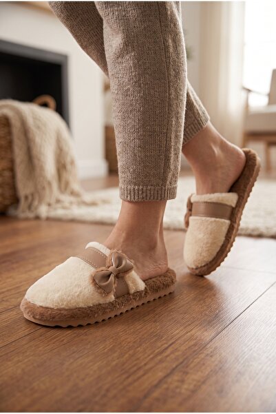 Moda Devrin Mink Bowknot Plush House Slippers / Soft Sole Comfortable Indoor ...
