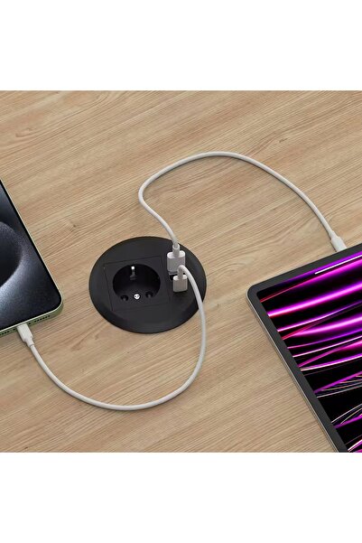 Appio Priză de perete retractabilă cu suport, rotundă, 2x USB + USB C