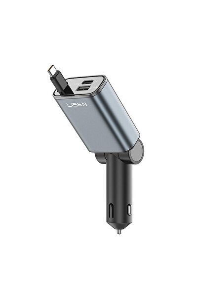 LISEN 57W USB-C Hızlı Şarjlı Çekilebilir Araç Şarj Cihazı Siyah