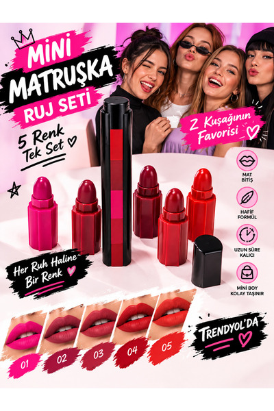 CosmArabic Generation Zaradise Matruşka Model Mini 5 Color Matte Lipstick Set
