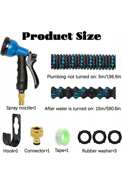 NO BRAND Furtun de grădină cu pistol de pulverizare, extensibil 5-15m, aparat...