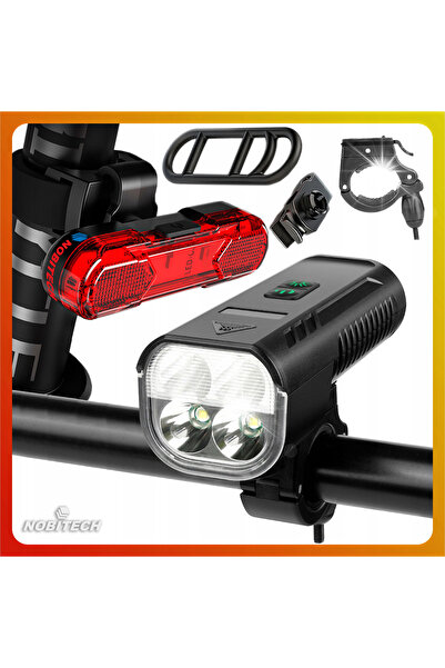 nobitech Set lumini bicicletă față + spate cu claxon, LED USB față + spate