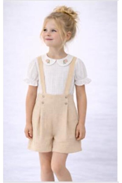 aykidsclup Girl's Shorts Jumpsuit Set – Suspender Shorts & Embroidered Collar...