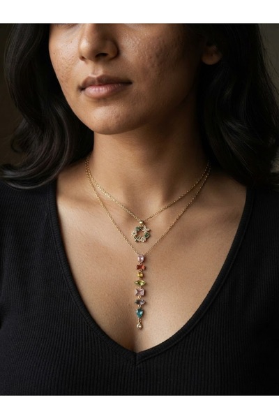 ROYAL SPARK Double Combination Necklace with Colorful Zircon Stone Flower Wre...