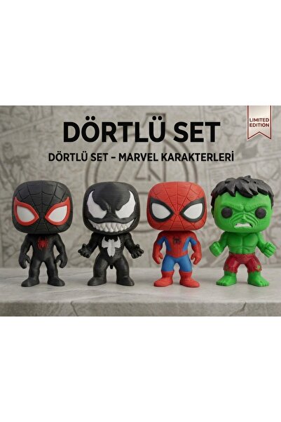Yeşil Beyaz Tasarım Spider-Man Miles Morales Venom Hulk Dörtlü Figür Seti 10 ...