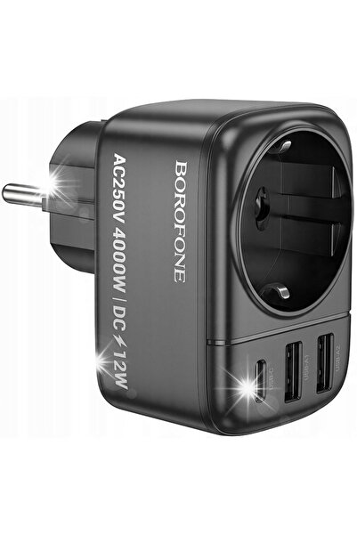 NO BRAND Borofone BAC14 Wide 2xUSB +USB-C + încărcător cu priză de alimentare...