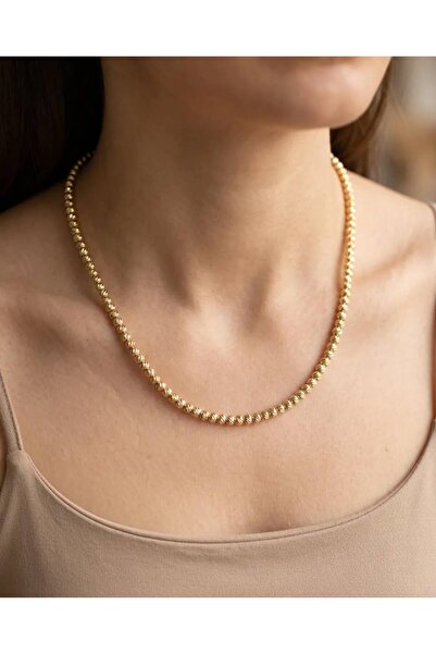 Beatis Women's Gold Color Beaded Necklace Textured Round Beads Stringed Styli...