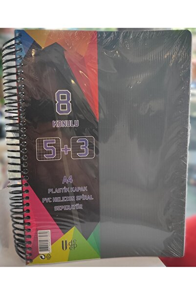 ada çanta kırtasiye Udeep Spiral 5+3 Striped+Square A4 Size 200 Sheets Notebo...