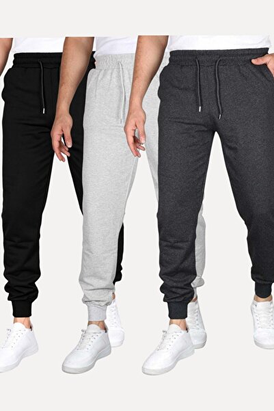 SURMARİ Set of 3 Unisex Regular Fit Ribbed Leggings in Black, Gray, Navy Blue...