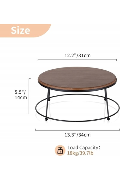 NO BRAND Suport tort din lemn NUPTIO 21 cm cu cadru metalic negru pentru petr...