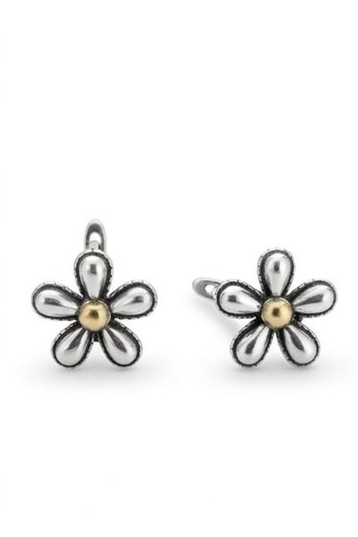 Lunarie Silver & Gold Double Color Daisy Figured Earrings – Vintage Anti-Tarnish Steel Nature-Themed Women's Earrings
