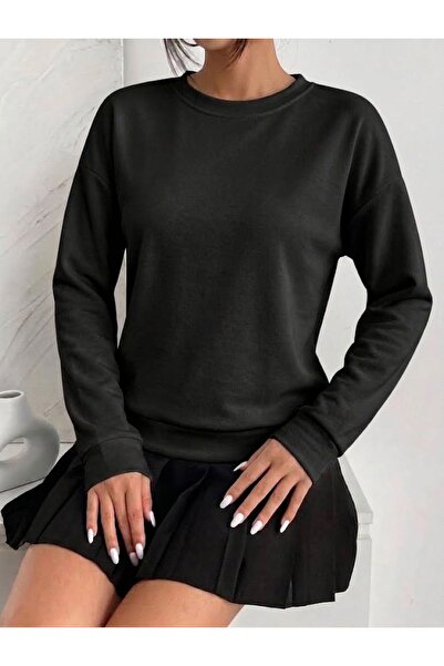 MODA NAZAN Women's Oversize Sweatshirt 2 Thread Oysho Fabric Crew Neck Basic ...