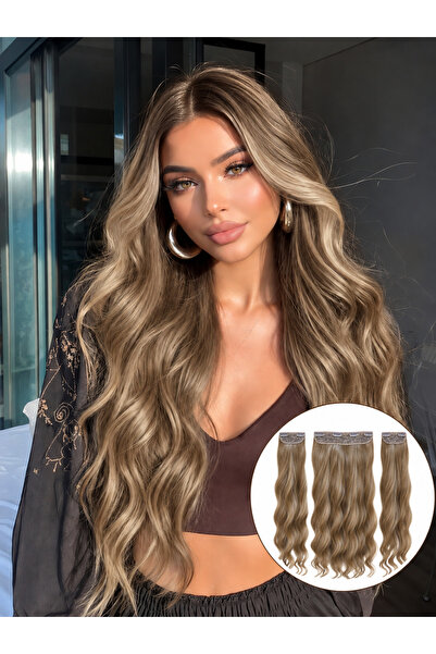 Lulu Bella Kadın Kahverengi 3 lü Set - Yarımay + 2 Yan Dalgalı Çıtçıtlı Posti...