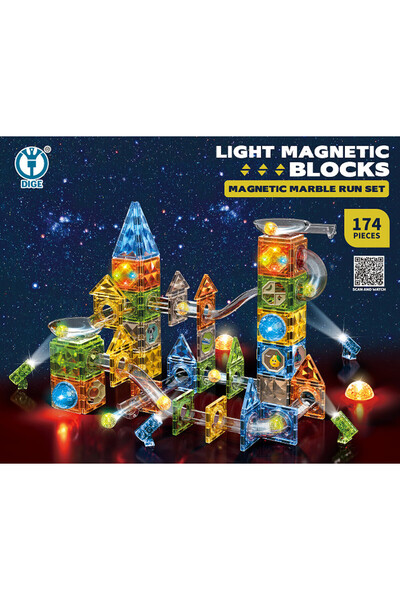 DK KULODROM TOWER BLOCURI MAGNETICE DE CONSTRUCȚIE LUMINOASE 174 de piese SET...