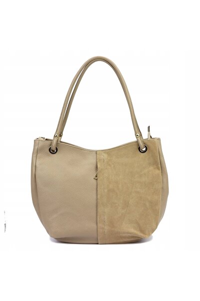 Vera Pelle Geantă shopper de damă din piele întoarsă, mare, A4 LUKA, taupe