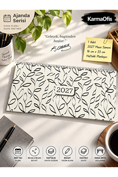 KarmaOfis 2027 Masa Sümeni Ajanda 16x33 cm Haftalık Planlayıcı Spiral Masaüst...