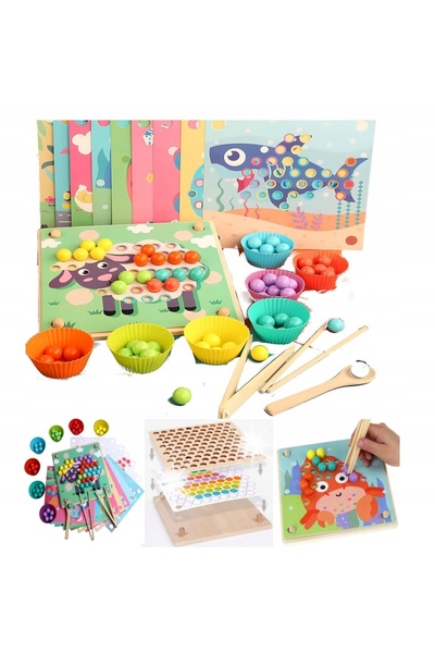 NO BRAND Puzzle Montessori din lemn cu blocuri și bile, joc de sortare din le...