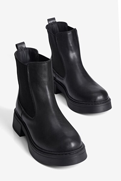 Mubiano Women's Chelsea Boots Elastic Thick Sole Chesy Black