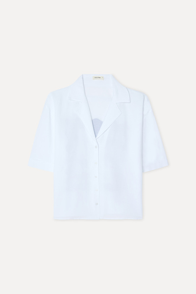 Mudo Women's White Printed Oversize Short Sleeve Shirt