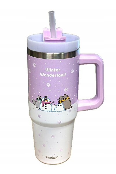 MPM Cană termică PUSHEEN 0,9 l mov mare cu pai Iarnă