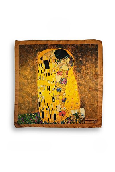 Ege Fular Şal Klimt Öpücük Desenli İpek Rayon Fular 55x55 cm - Sanat Serisi İ...